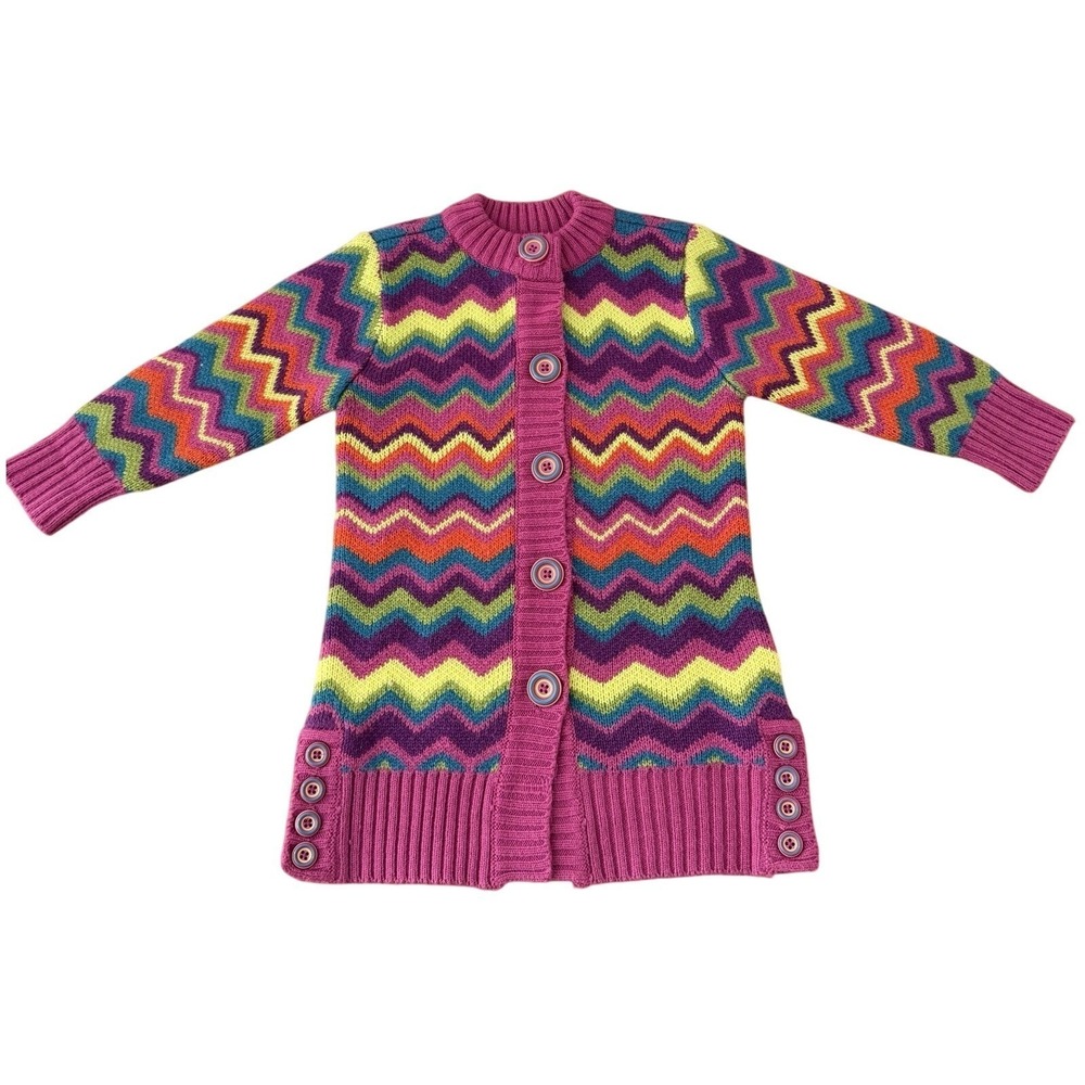 Girls Rainbow‎ Chevron Knit Cardigan Sweater Size 2T Y2K Retro Cottagecore 24 Mo